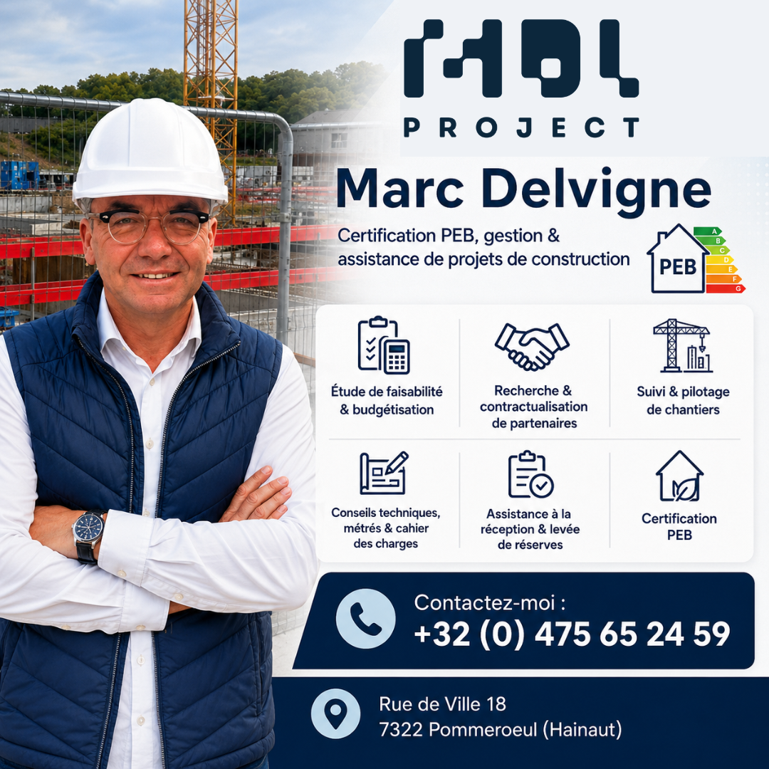 Marc Delvigne certification PEB assistance de projets de construction en Hainaut région de Mons ingénieur en construction